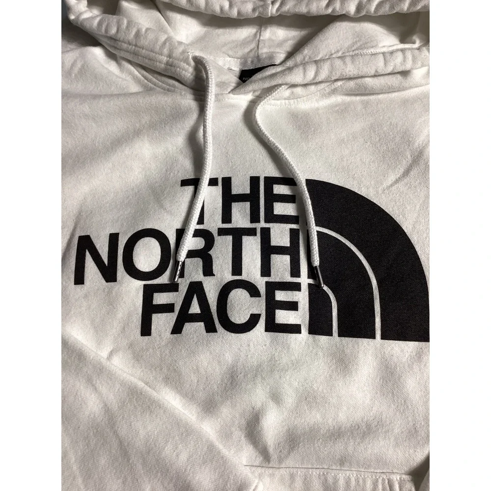 The North Face Logo Pullover Hoodie Men Large White Excellent Fleece Sweatshirt